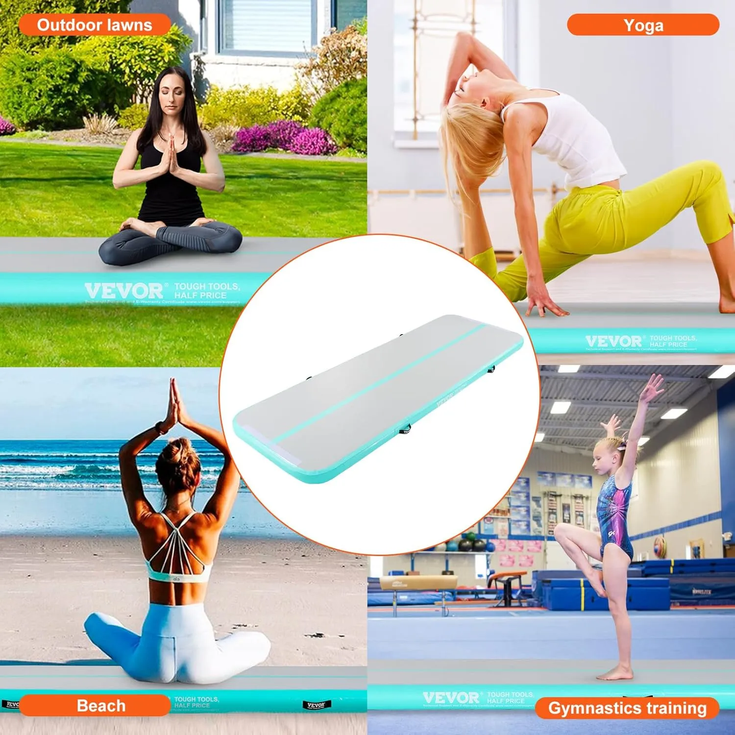 VEVOR Gymnastics Air Mat, Inflatable Track with Electric Pump, Training Mats for Home Use/Gym/Yoga/Cheerleading/Beach/Park/Water