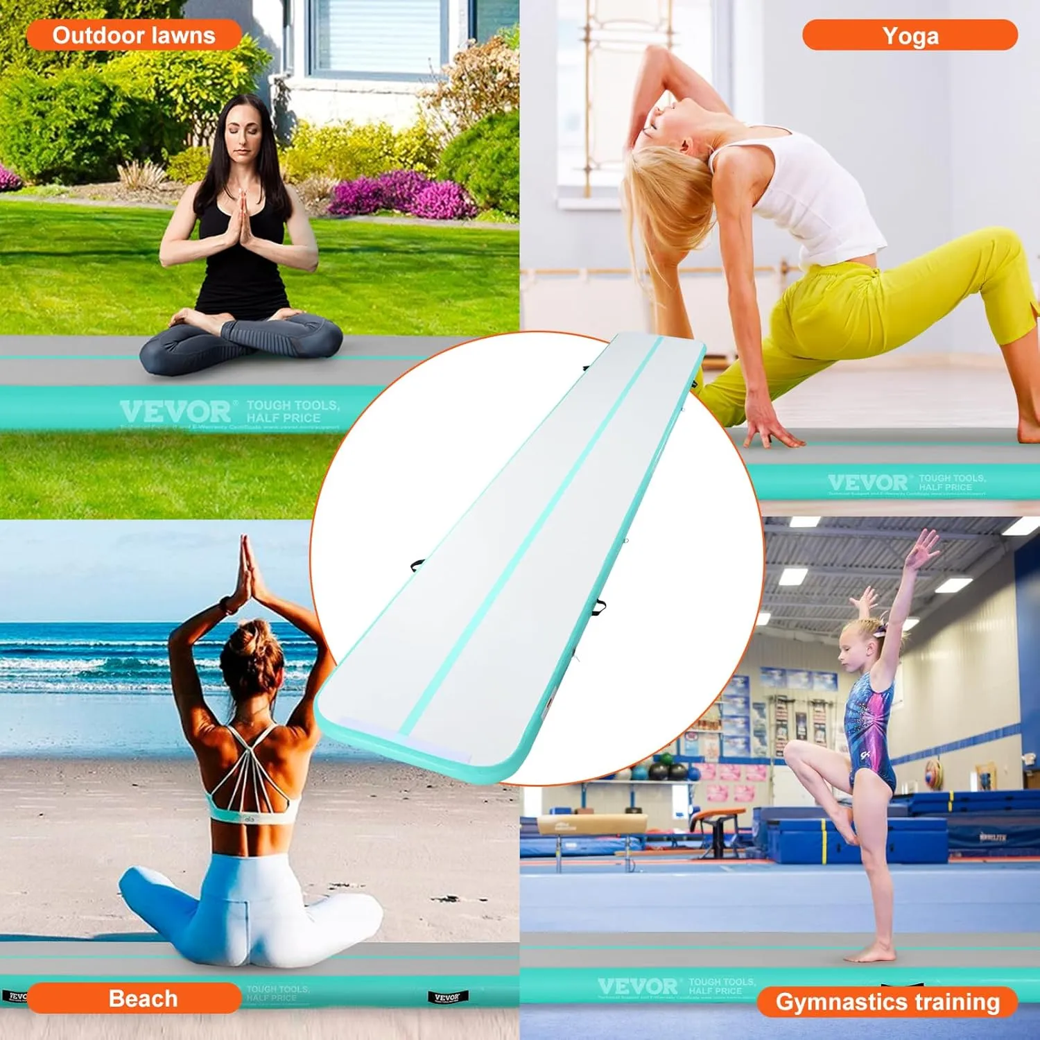 VEVOR Gymnastics Air Mat, Inflatable Track with Electric Pump, Training Mats for Home Use/Gym/Yoga/Cheerleading/Beach/Park/Water