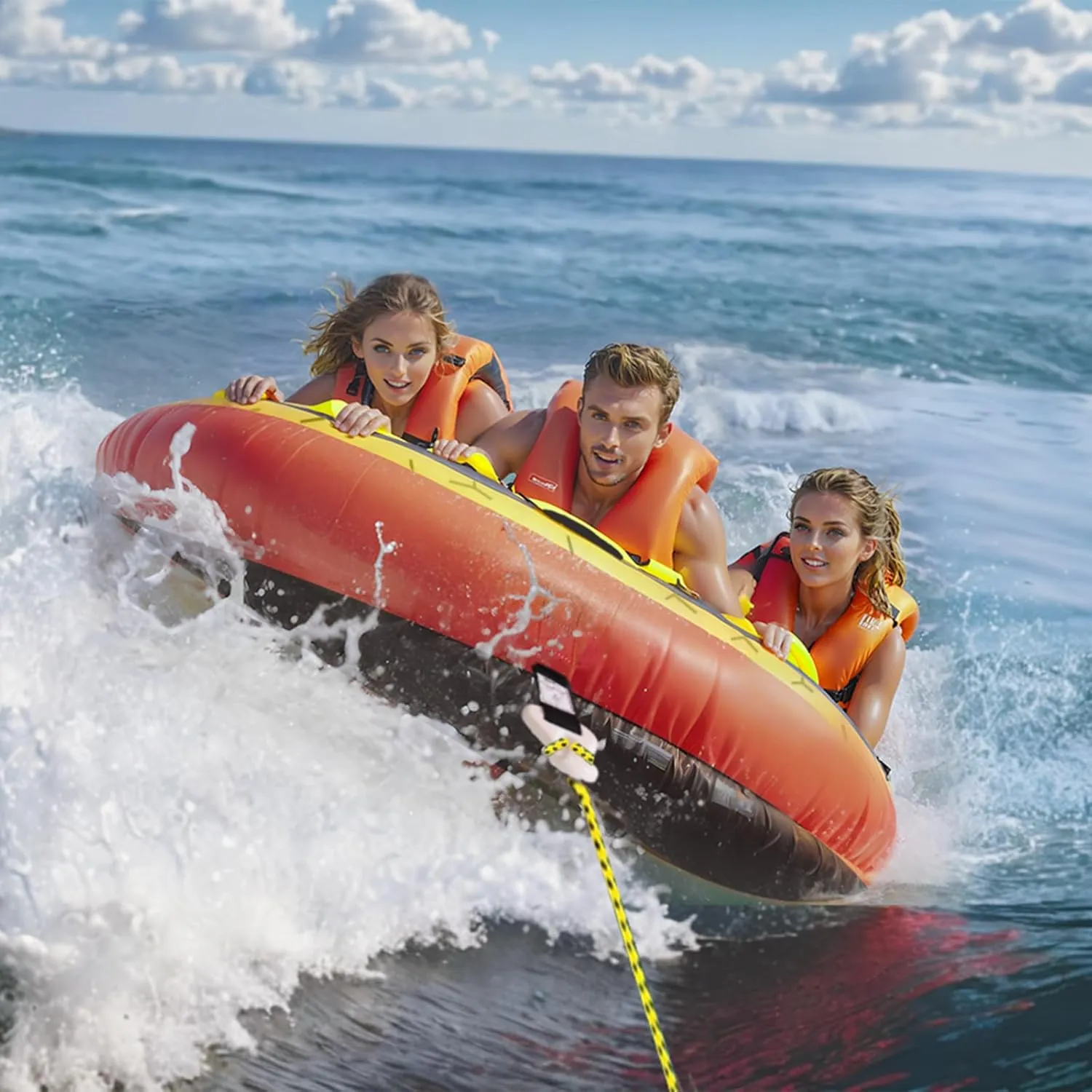 VEVOR Towable Tubes for Boating, 1-2/1-3 Riders, 340-510 lbs, 51.8"-63", Full Nylon Cover, EVA Grab Handles