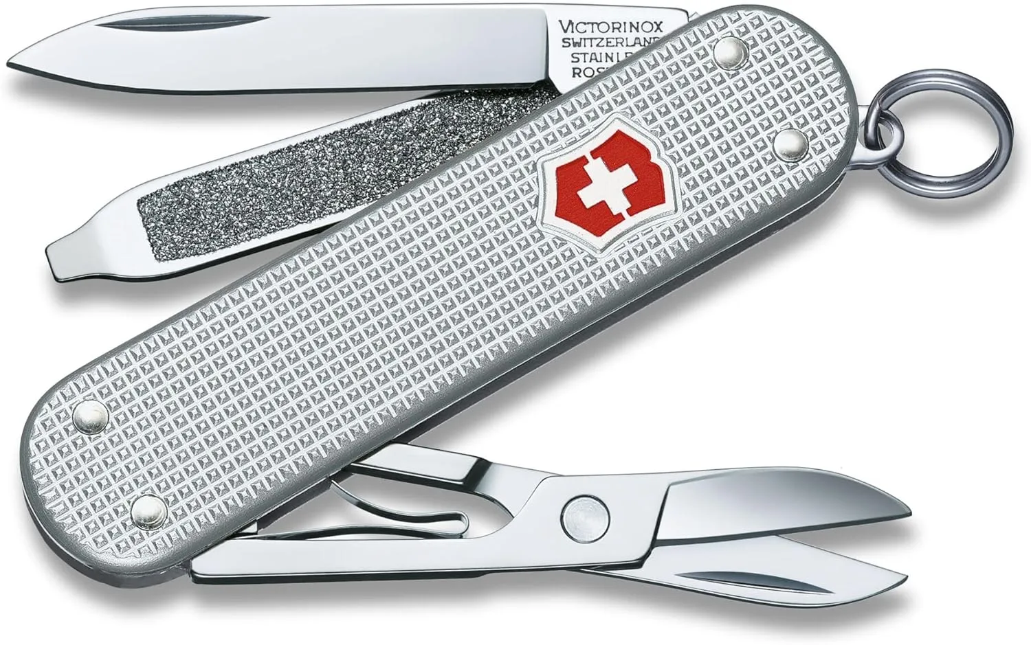 Victorinox Classic SD Alox Swiss Army Knife, Compact, 5 Functions, Swiss Made Pocket Knife with Small Blade, Screwdriver and Key Ring - Silver
