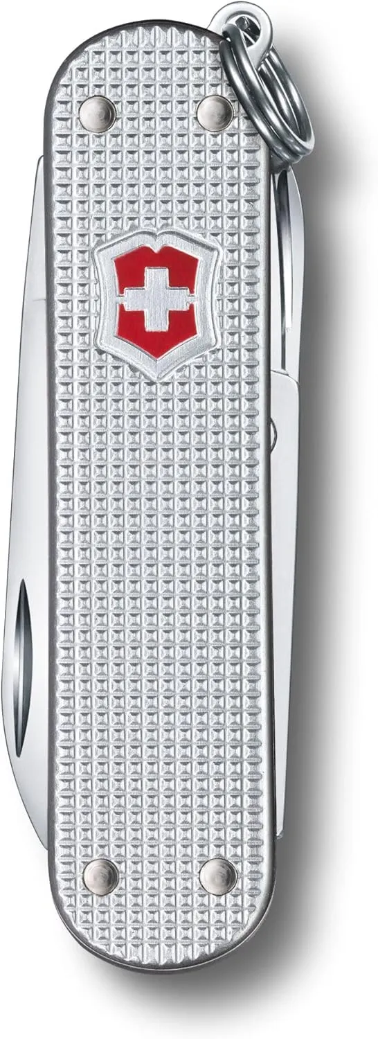 Victorinox Classic SD Alox Swiss Army Knife, Compact, 5 Functions, Swiss Made Pocket Knife with Small Blade, Screwdriver and Key Ring - Silver