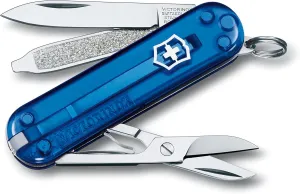 Victorinox Classic SD Swiss Army Knife, Compact, 7 Functions, Swiss Made Pocket Knife with Small Blade, Screwdriver and Key Ring - Deep Ocean (Translucent Blue)