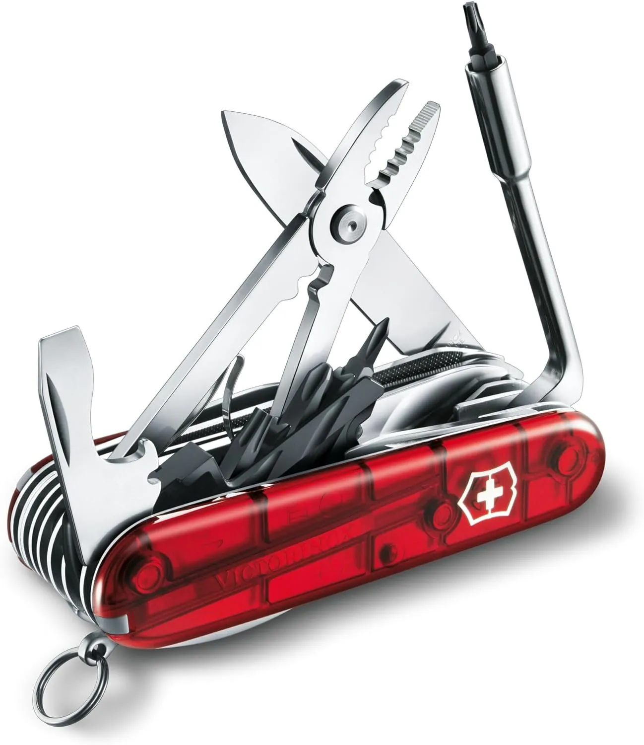 Victorinox CyberTool M in red transparent - 32 functions - Medium Pocket Knife with Fold-Out Bit Case