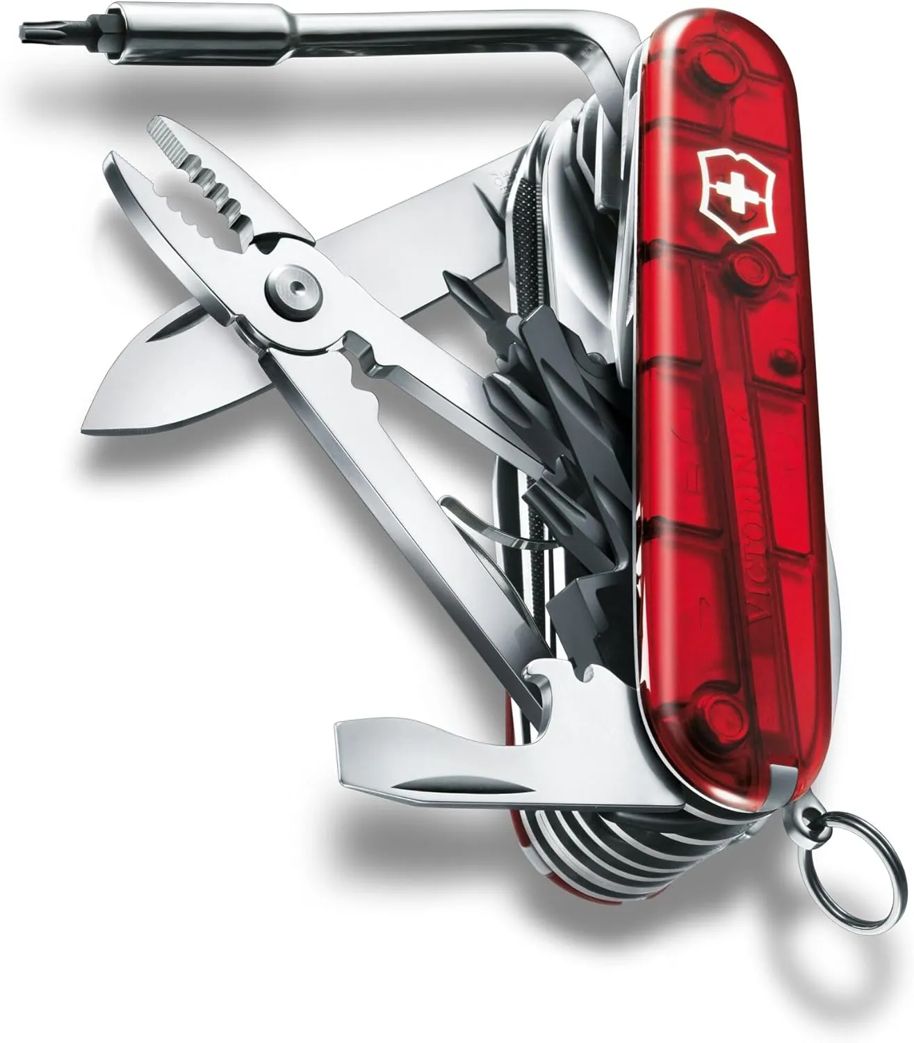 Victorinox CyberTool M in red transparent - 32 functions - Medium Pocket Knife with Fold-Out Bit Case