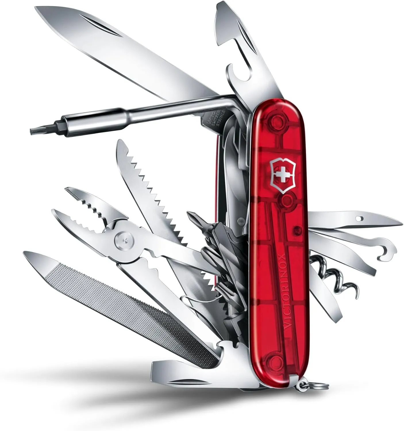 Victorinox CyberTool M in red transparent - 32 functions - Medium Pocket Knife with Fold-Out Bit Case