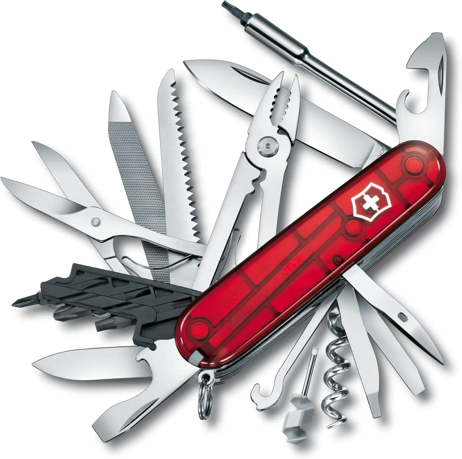 Victorinox CyberTool M in red transparent - 32 functions - Medium Pocket Knife with Fold-Out Bit Case