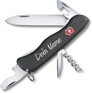 Victorinox Pocket Knife Picnic with Wish Print on the Scale I Gift for Men Women I for Birthday I Swiss Army Knife Personalised with 11 Functions 0.8353 (Black)