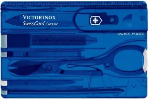 Victorinox Swiss Card Classic Transparent Blue Multi-tool Card, ABS/Cellidor Handle, 82mm x 55mm x 4mm, 26g, 10 Functions