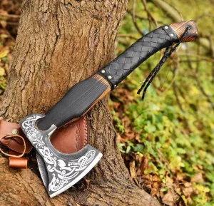 Viking Axe - 20 Inch Long Handle Custom Hand Forged Carbon Steel Combat Axe - Hatchete with Leather Sheath - Bearded Axe for Wood Cutting - Outdoor & Camping Axe by Empire Industry
