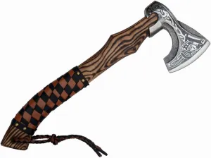 Viking Axe - Custom Hand Forged Carbon Steel Combat Axe - Hatchete with Leather Sheath - Bearded Axe for Wood Cutting - Outdoor & Camping Axe by Empire Industry