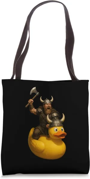 Viking Rubber Duck Battle Meme, Funny Warrior Norse Ride Tote Bag