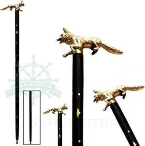 Vintage Brass Fox Wooden Walking Cane Stick Handmade Working Designer Best Gifts for Men and Women