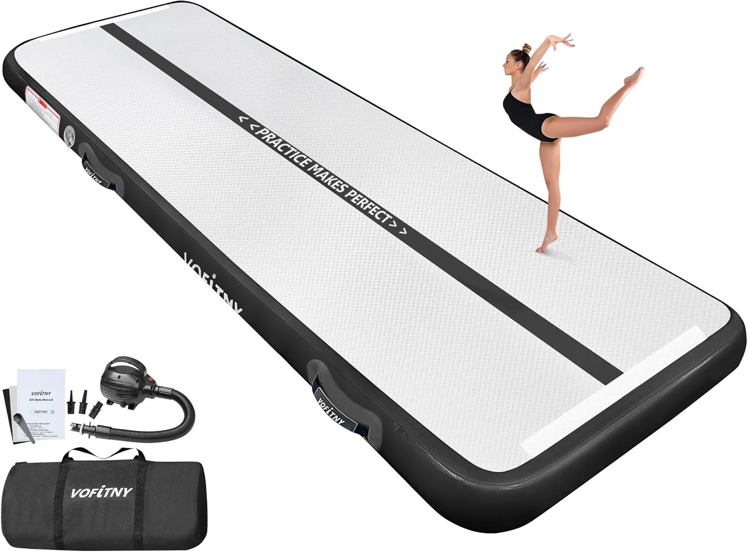 VOFiTNY All Purpose Gymnastics Mat 6.6/10/13/16/20 ft Sturdy Inflatable Tumble Track for Home/Gym