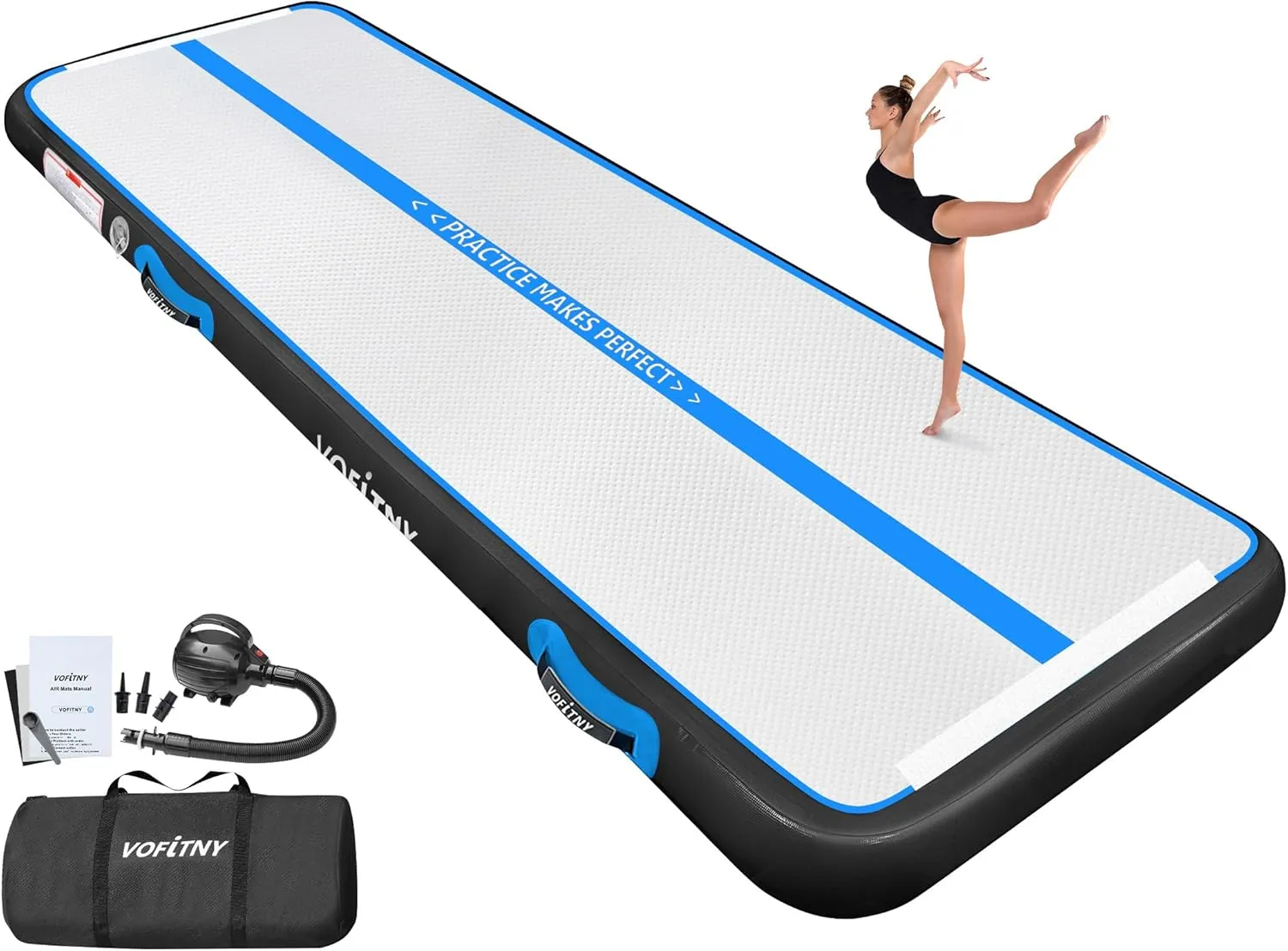 VOFiTNY All Purpose Gymnastics Mat 6.6/10/13/16/20 ft Sturdy Inflatable Tumble Track for Home/Gym
