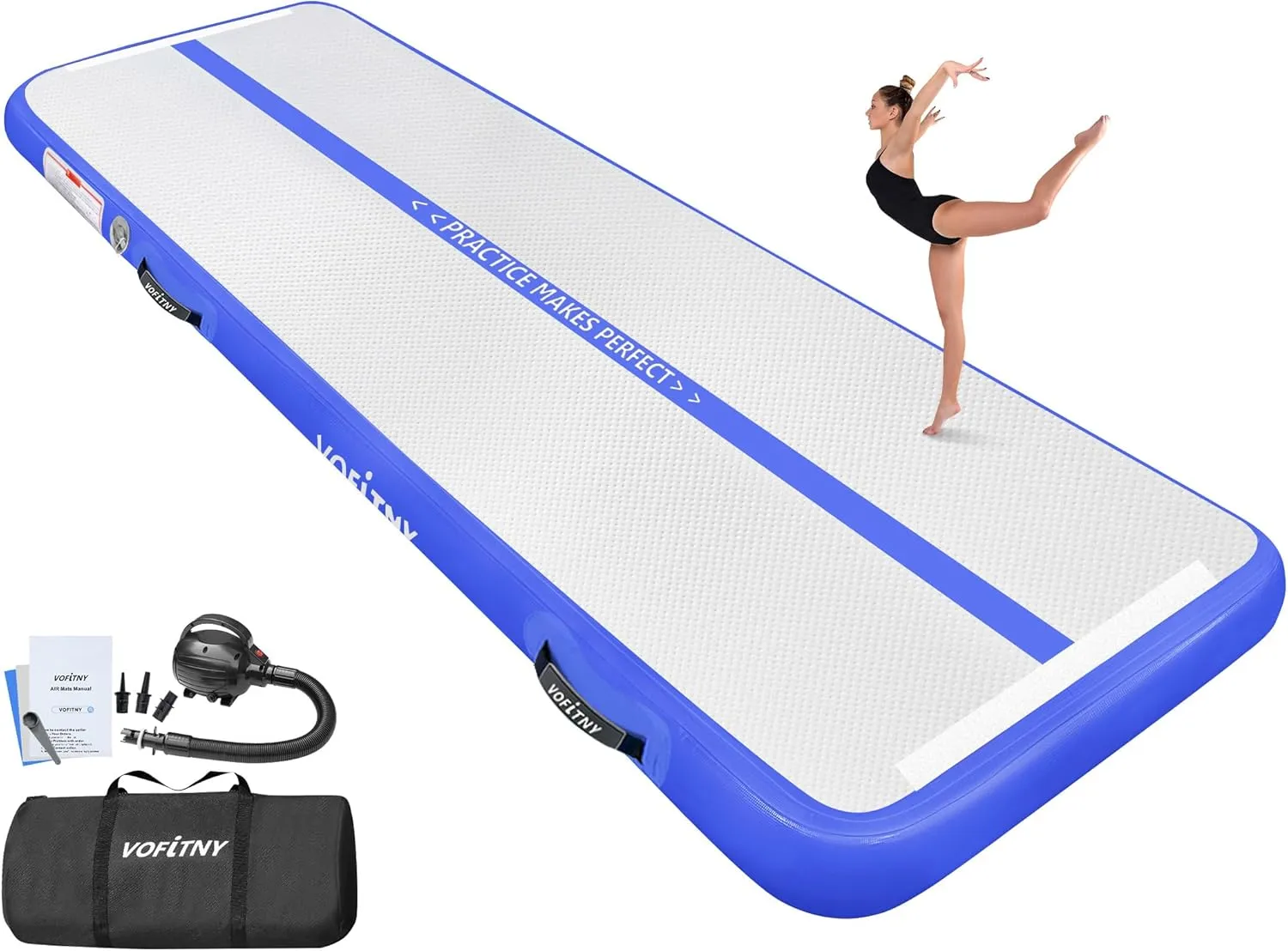 VOFiTNY All Purpose Gymnastics Mat 6.6/10/13/16/20 ft Sturdy Inflatable Tumble Track for Home/Gym