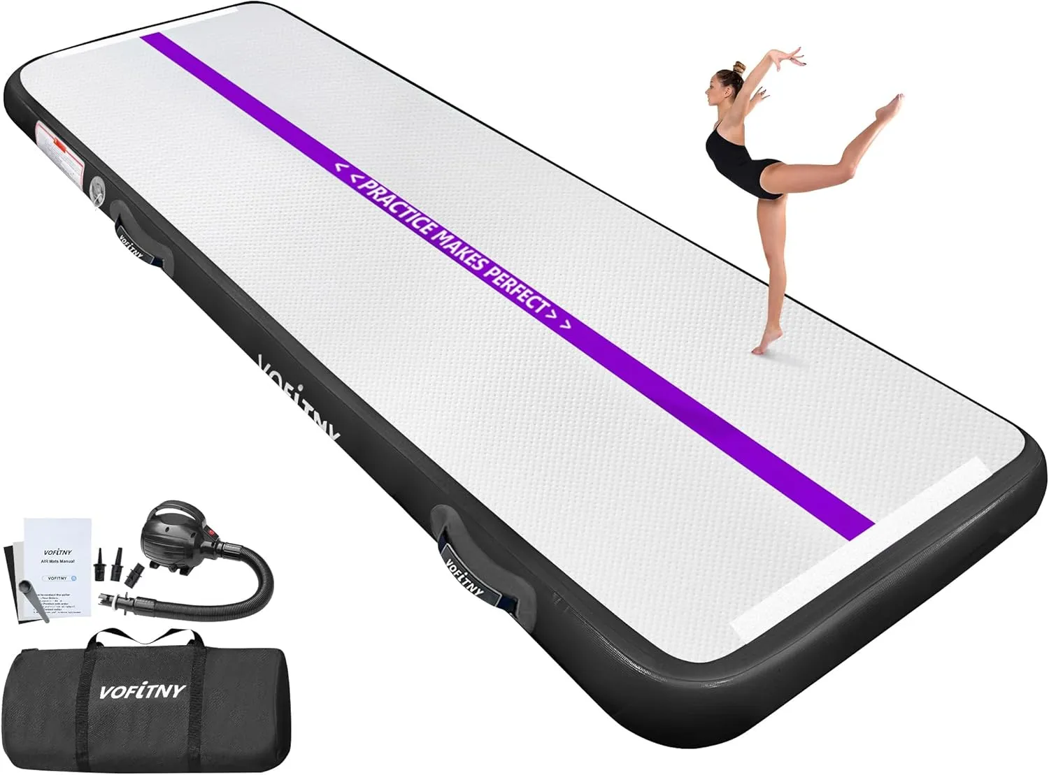 VOFiTNY All Purpose Gymnastics Mat 6.6/10/13/16/20 ft Sturdy Inflatable Tumble Track for Home/Gym