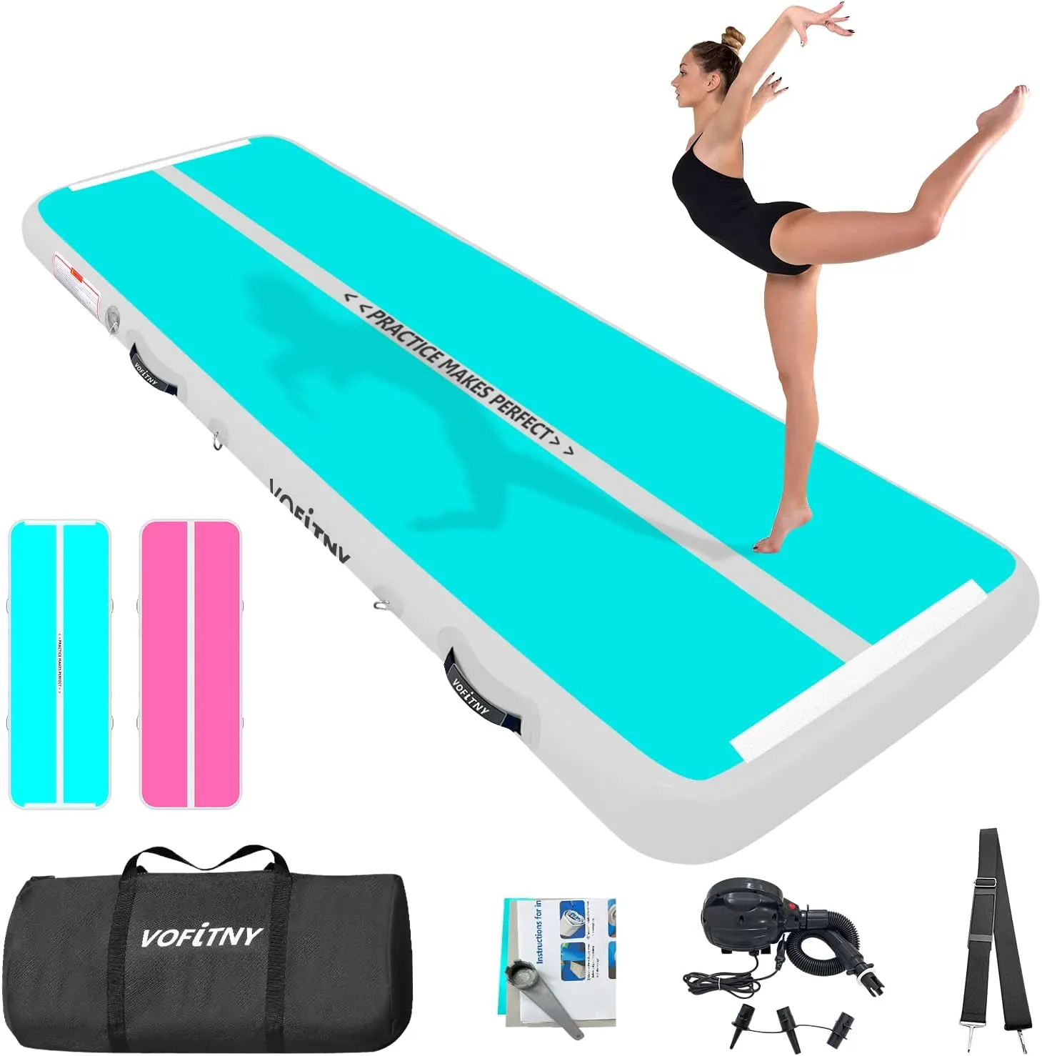 VOFiTNY All Purpose Gymnastics Mat 6.6/10/13/16/20 ft Sturdy Inflatable Tumble Track for Home/Gym