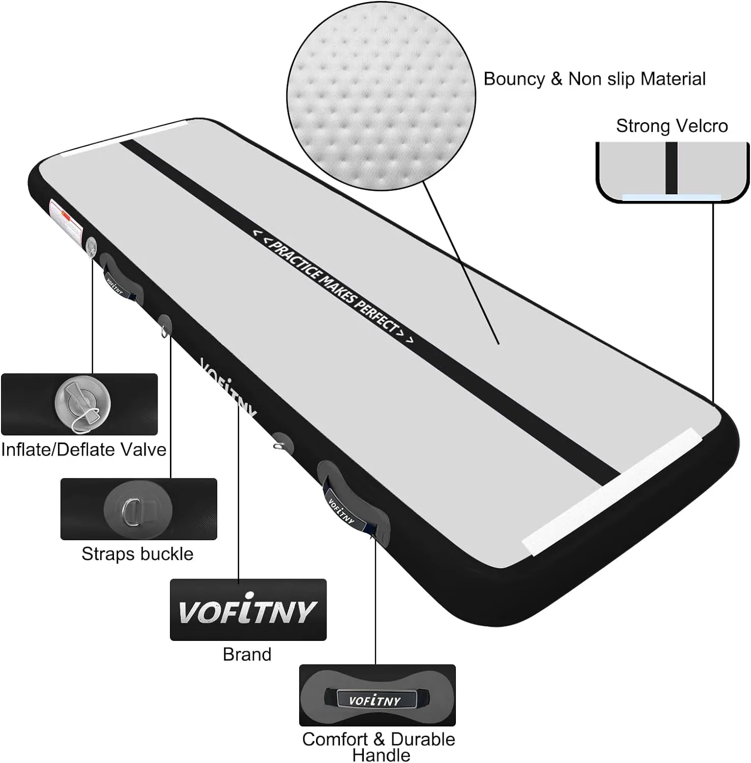 VOFiTNY All Purpose Gymnastics Mat 6.6/10/13/16/20 ft Sturdy Inflatable Tumble Track for Home/Gym