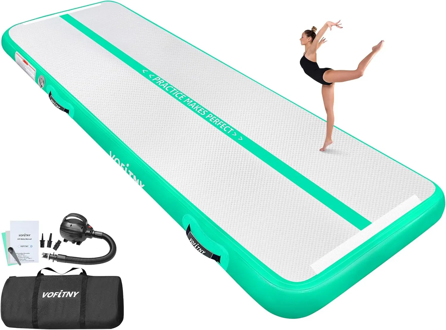 VOFiTNY All Purpose Gymnastics Mat 6.6/10/13/16/20 ft Sturdy Inflatable Tumble Track for Home/Gym