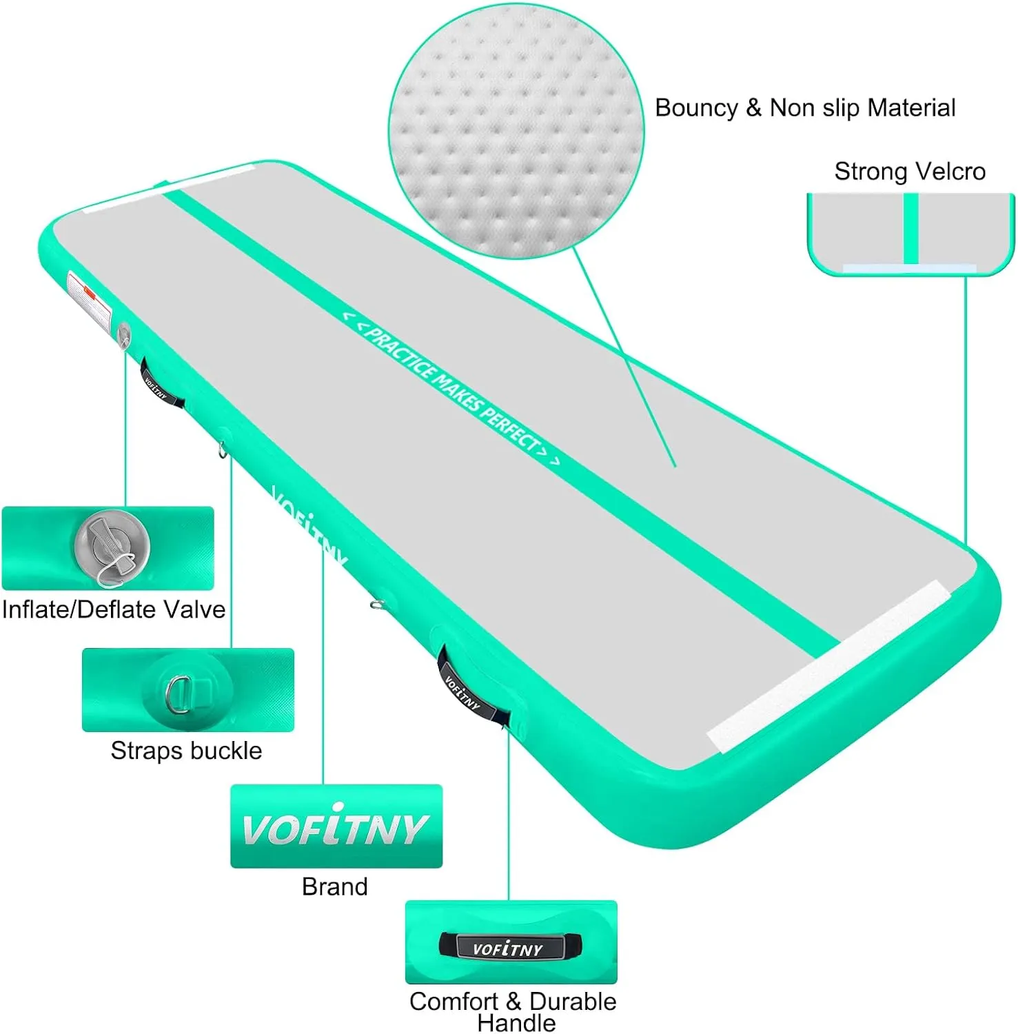 VOFiTNY All Purpose Gymnastics Mat 6.6/10/13/16/20 ft Sturdy Inflatable Tumble Track for Home/Gym