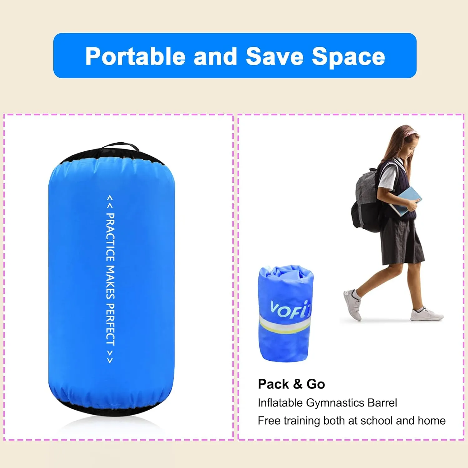 VOFiTNY Gymnastics Air Barrel Air Roller, Tumbling Trainer Octagon Mat Roller Back-bend for Home/Gym, Do Not Include Pump