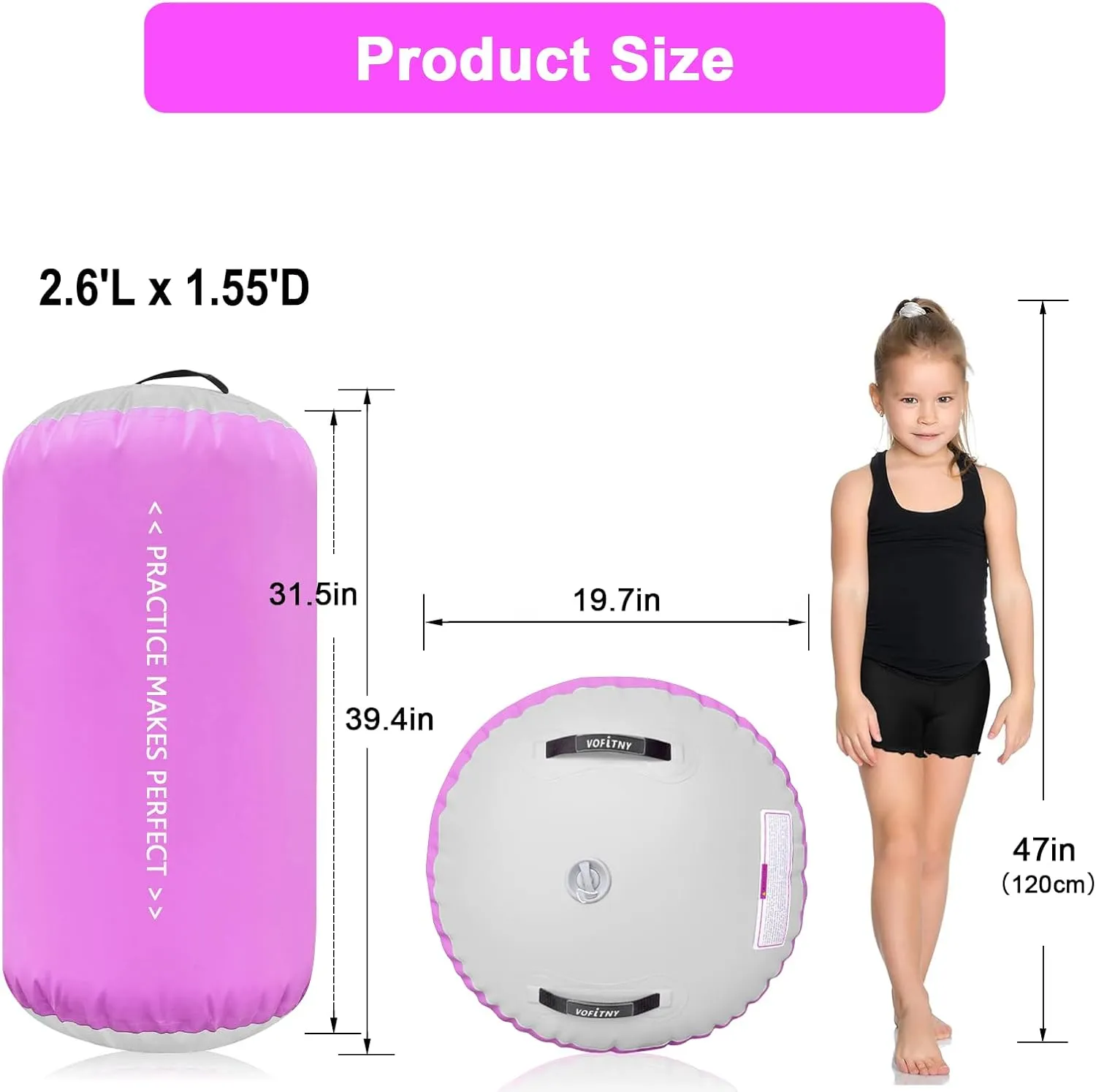 VOFiTNY Gymnastics Air Barrel Air Roller, Tumbling Trainer Octagon Mat Roller Back-bend for Home/Gym, Do Not Include Pump