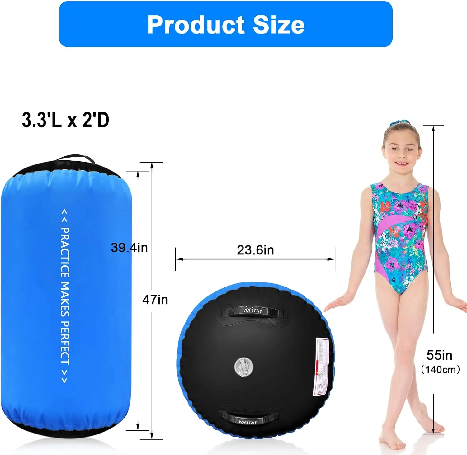 VOFiTNY Gymnastics Air Barrel Air Roller, Tumbling Trainer Octagon Mat Roller Back-bend for Home/Gym, Do Not Include Pump