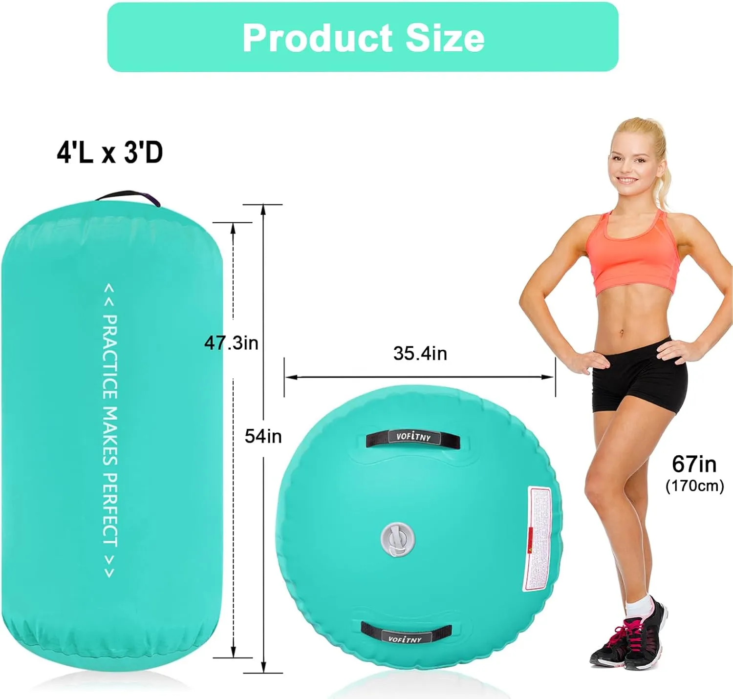 VOFiTNY Gymnastics Tumbling Equipment Air Barrel Inflatable Octagon Tumbler Roller Back-bend Trainer Chearleeding Mat Without Pump