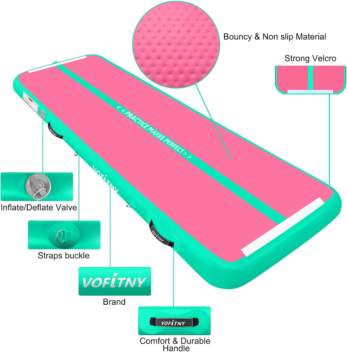 VOFiTNY Inflatable Gymnastics Air mat Tumbling Track with Air Barrel Octagon Mat with Pump for Home/Gym