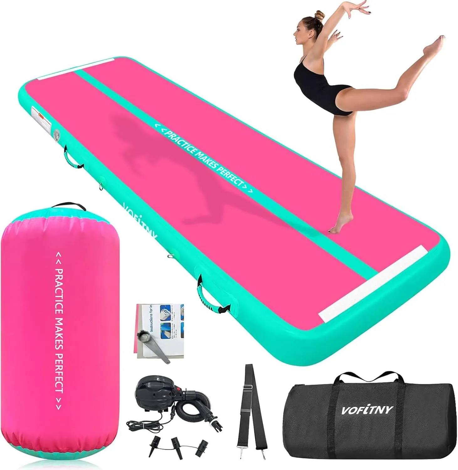 VOFiTNY Inflatable Gymnastics Air mat Tumbling Track with Air Barrel Octagon Mat with Pump for Home/Gym