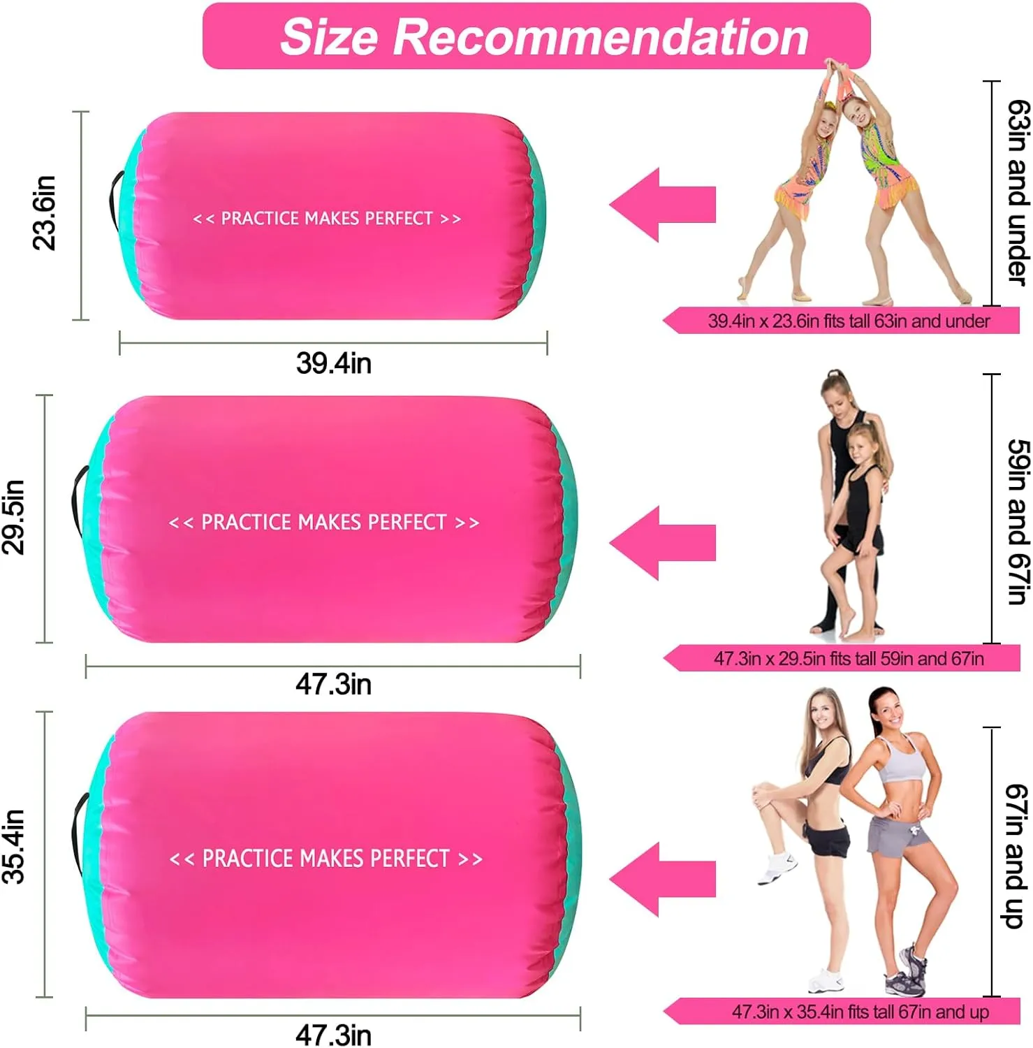 VOFiTNY Inflatable Gymnastics Air mat Tumbling Track with Air Barrel Octagon Mat with Pump for Home/Gym