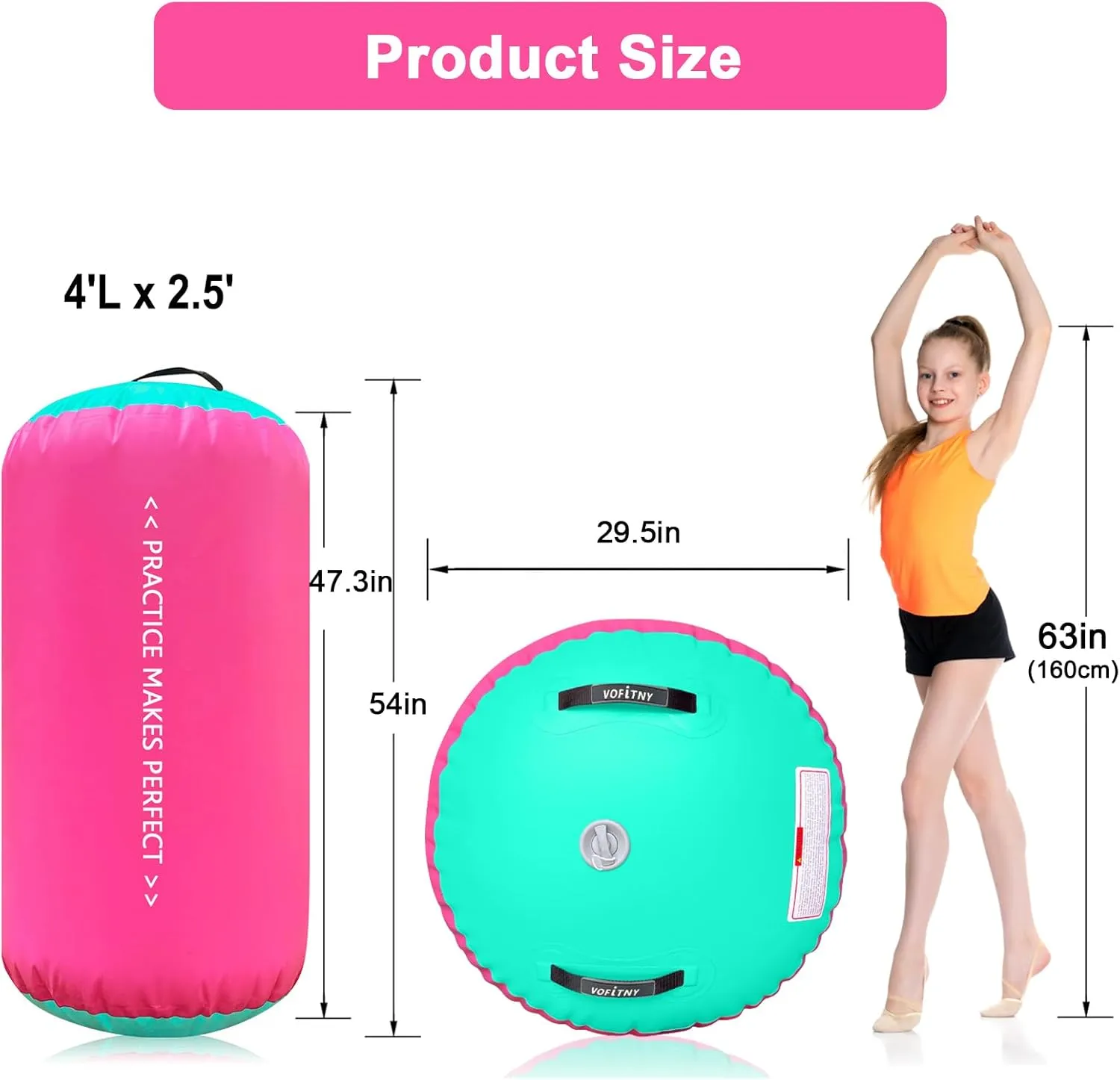 VOFiTNY Inflatable Gymnastics Air mat Tumbling Track with Air Barrel Octagon Mat with Pump for Home/Gym
