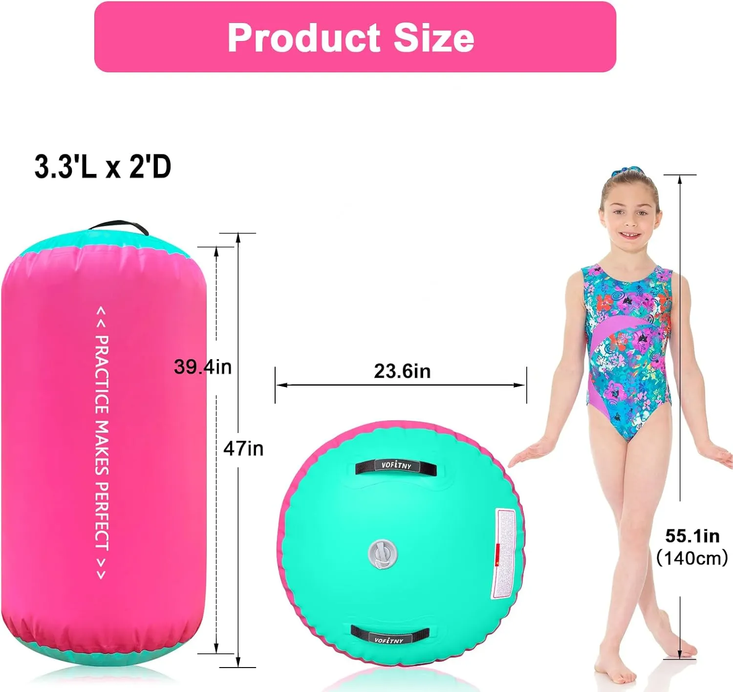 VOFiTNY Inflatable Gymnastics Air mat Tumbling Track with Air Barrel Octagon Mat with Pump for Home/Gym