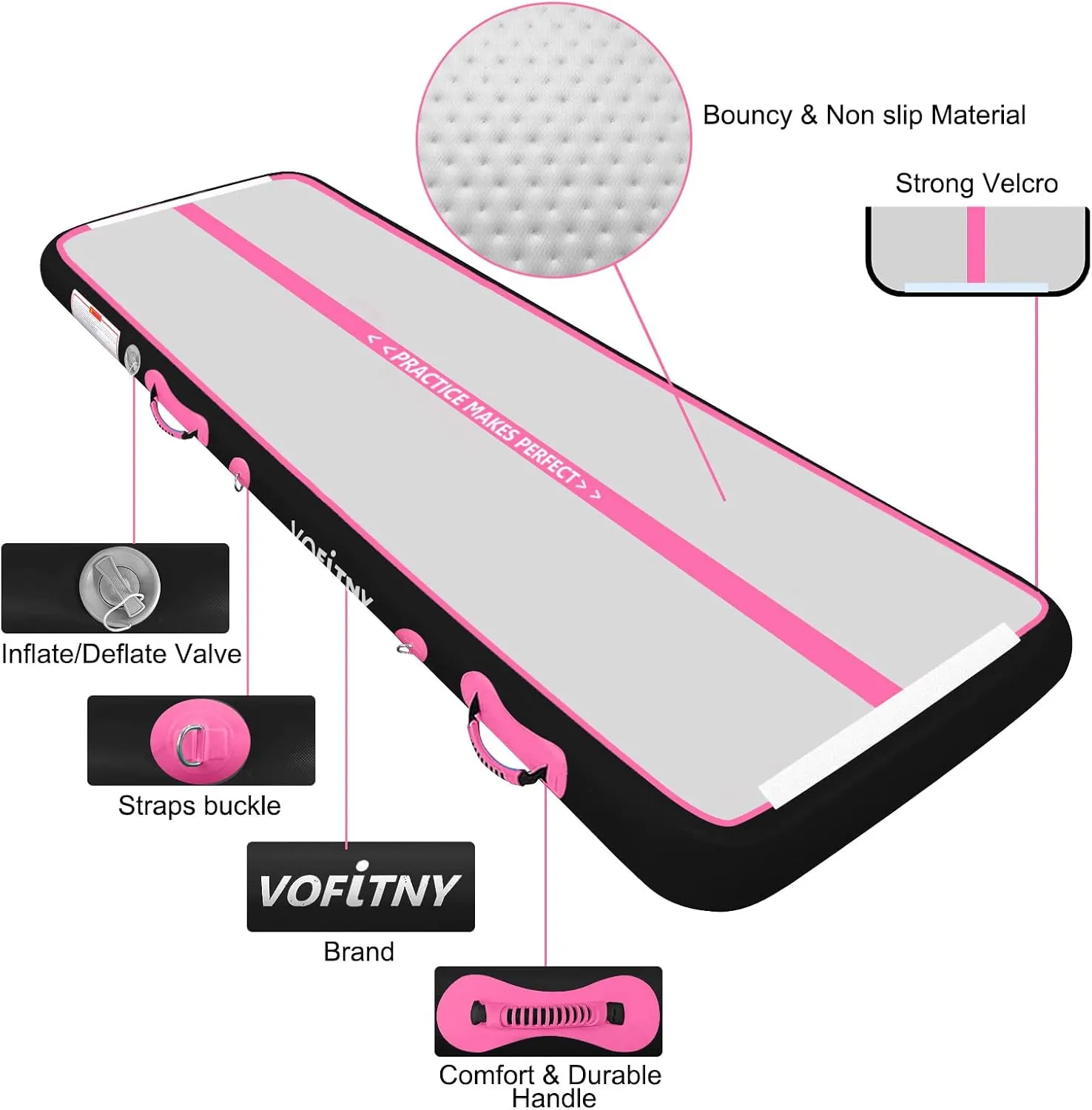 VOFiTNY Inflatable Gymnastics Mat with Tumbling Barrel, Tumble Track Mats for Gymnastics, 3.3'L x 2'D Air Roller Gymnastics Barrel Tumbling Track for Home&Gym, with 600W Electric Air Pump