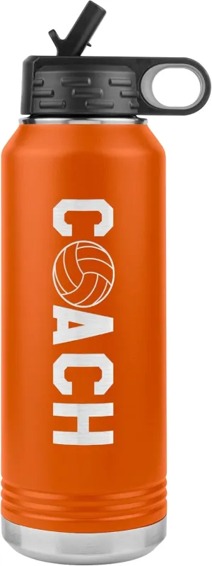 Volleyball Coach Water Bottle - 32oz Insulated Engraved Stainless Steel Flip Top With Straw Volleyball Coach Gift Orange