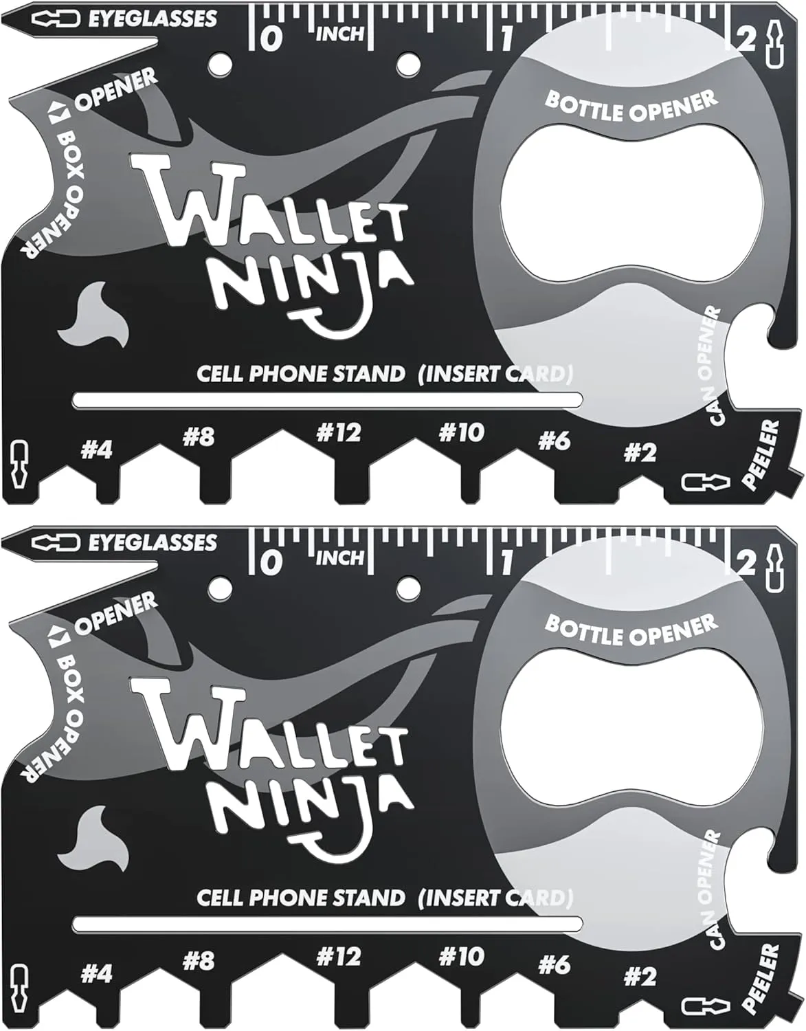 Wallet Ninja Multitool Card – 18 in 1 Credit Card Size Multi-Tool for Quick Repairs, EDC Survival Gear, Bottle Opener, Camping – Cool Gadget and Stocking Stuffer – Black (2)
