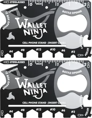 Wallet Ninja Multitool Card – 18 in 1 Credit Card Size Multi-Tool for Quick Repairs, EDC Survival Gear, Bottle Opener, Camping – Cool Gadget and Stocking Stuffer – Black (2)