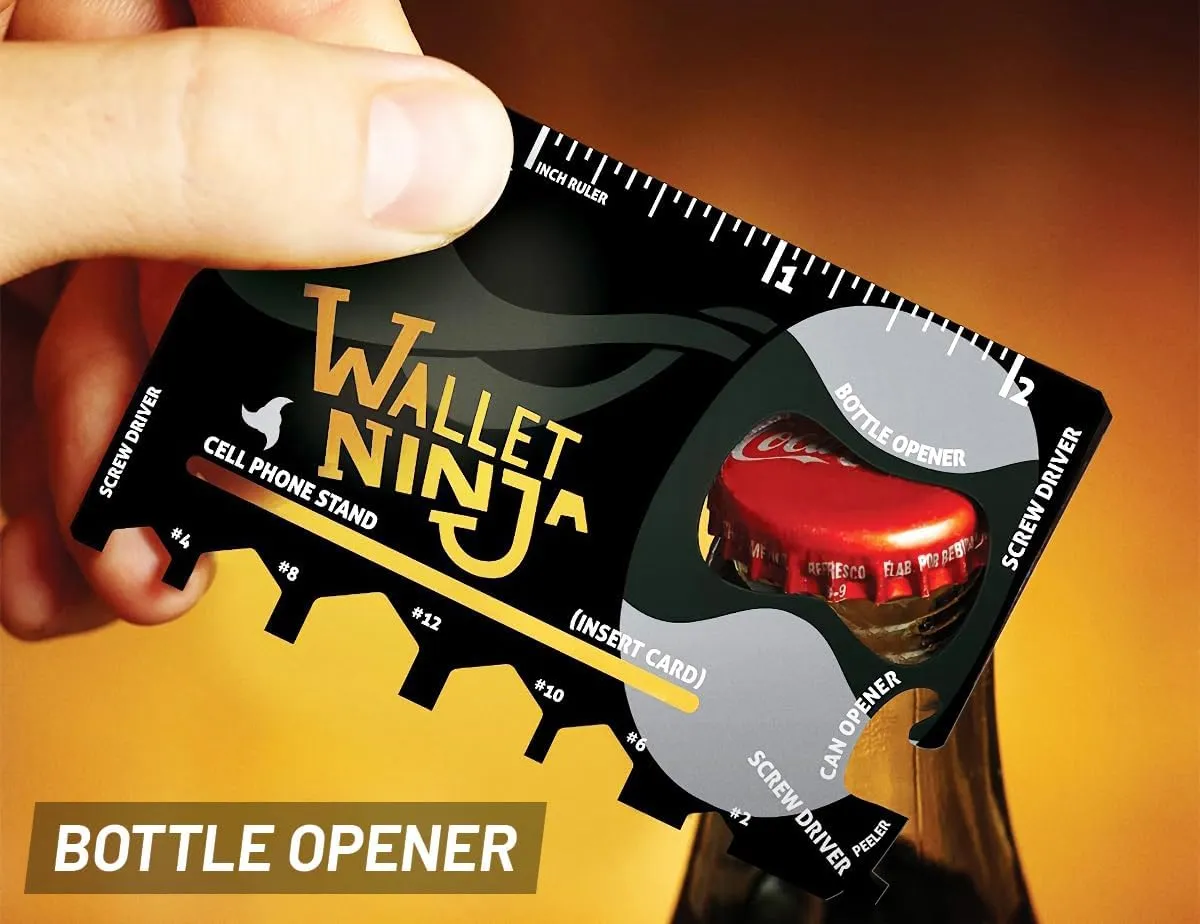 Wallet Ninja Multitool Card – 18 in 1 Credit Card Size Multi-Tool for Quick Repairs, EDC Survival Gear, Bottle Opener, Camping – Cool Gadget and Stocking Stuffer – Black (2)