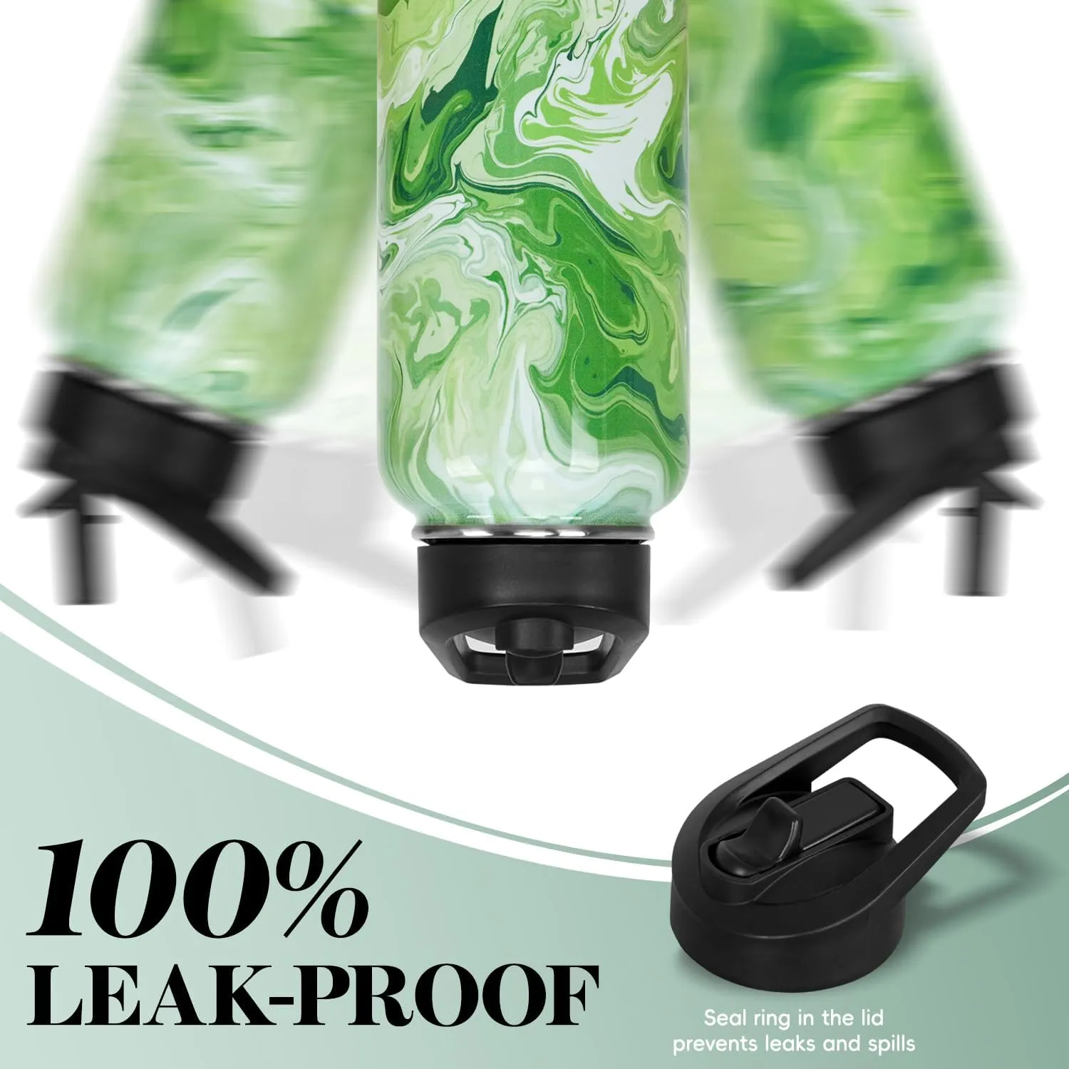 Water Bottle 32 oz Vacuum Insulated Leak Proof Stainless Steel Gym Water Jug Cup Gifts for Moms Dads Women Men Him Her Green Marble