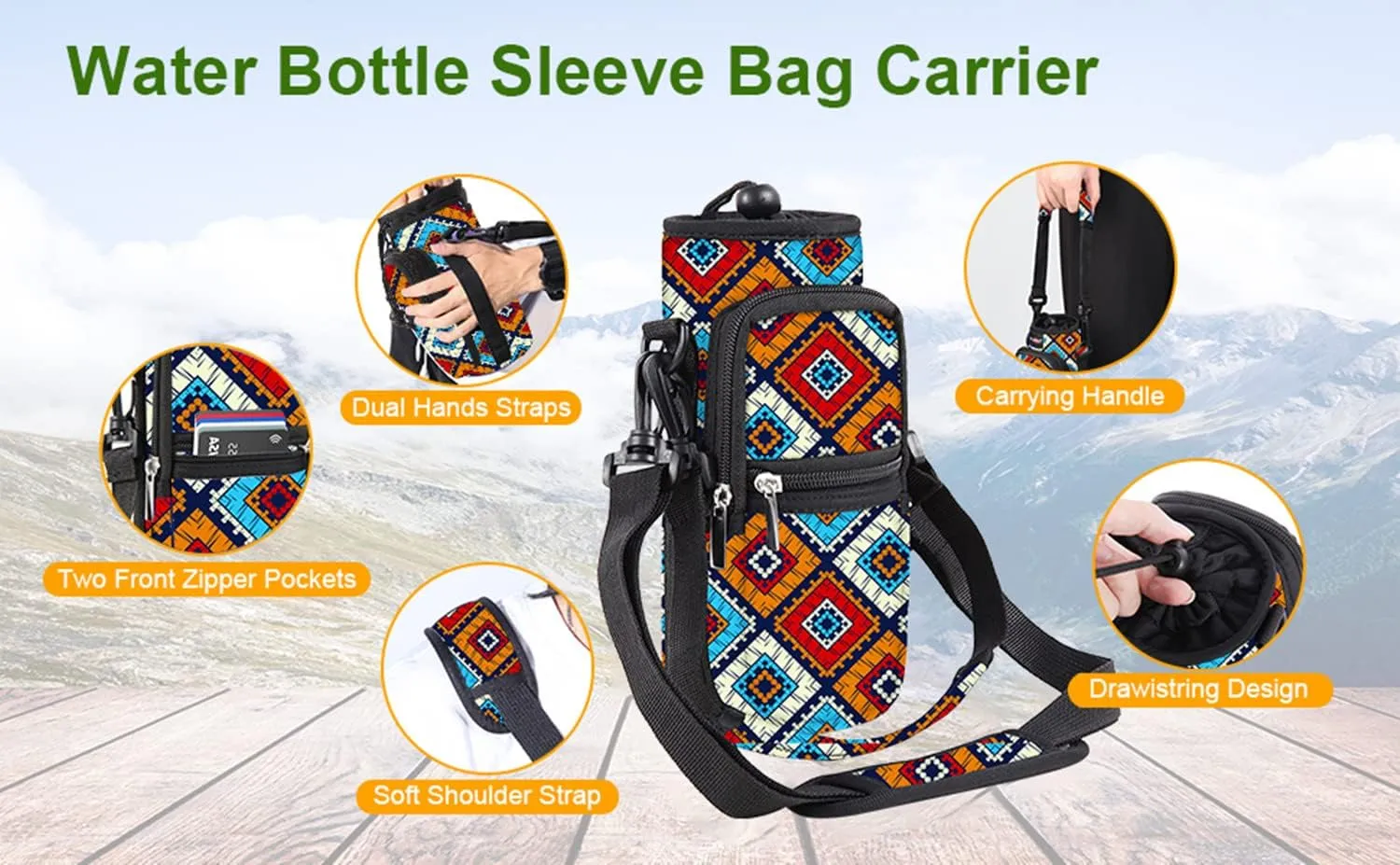 Water Bottle Carrier Bag Holder 25oz 32oz 40oz 64oz Insulated Water Bottle Sling Sleeve Case Cover with Strap Pockets
