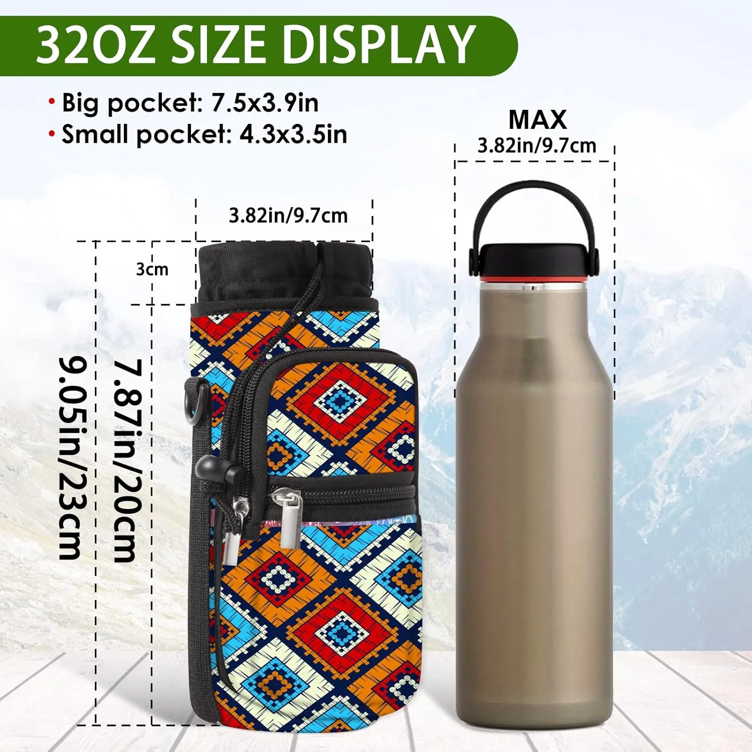 Water Bottle Carrier Bag Holder 25oz 32oz 40oz 64oz Insulated Water Bottle Sling Sleeve Case Cover with Strap Pockets