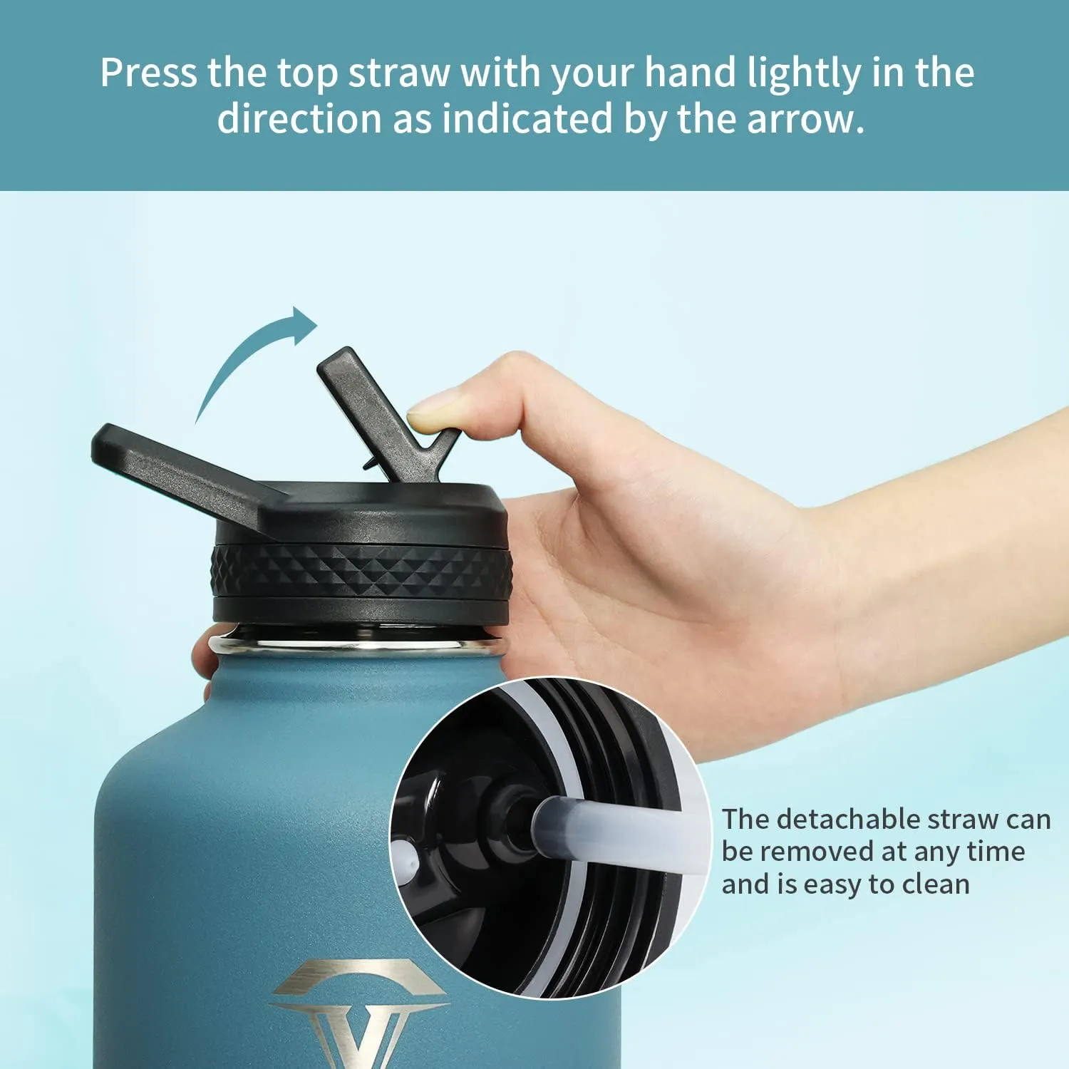 Water Bottle Lid, Flip Straw Lid with Straws and Brush BPA-Free Leak Proof Wide Mouth Replacement Cap for 64oz Insulated Water Bottle Accessories