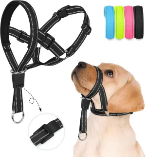 Weesiber Soft Dog Head Collar - Adjustable Dog Head Harness, Padded No Pull Head Halter Collar with Reflective Safety Strip for Training and Walking(Black,S)