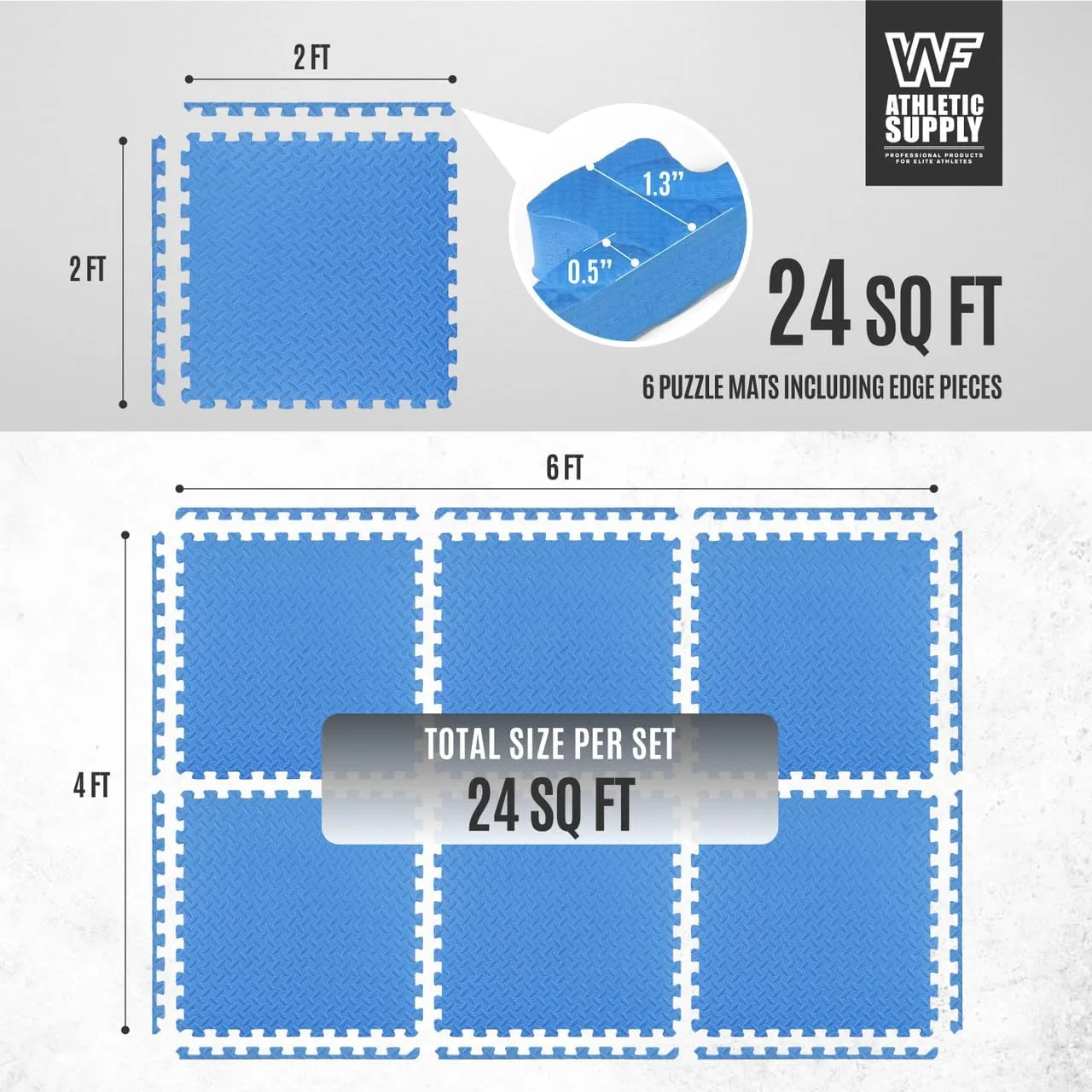 WF Athletic Supply Diamond Pattern 1-Inch Thickness Interlocking Exercise Foam Mats, Extra Thick Eva Foam Flooring Tiles, Gym Fitness Equipment Mat & Home Protective Flooring Cushion, Black & Blue