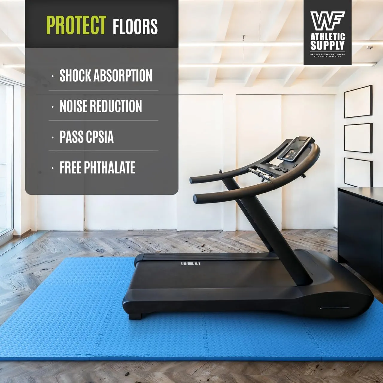 WF Athletic Supply Diamond Pattern 1-Inch Thickness Interlocking Exercise Foam Mats, Extra Thick Eva Foam Flooring Tiles, Gym Fitness Equipment Mat & Home Protective Flooring Cushion, Black & Blue
