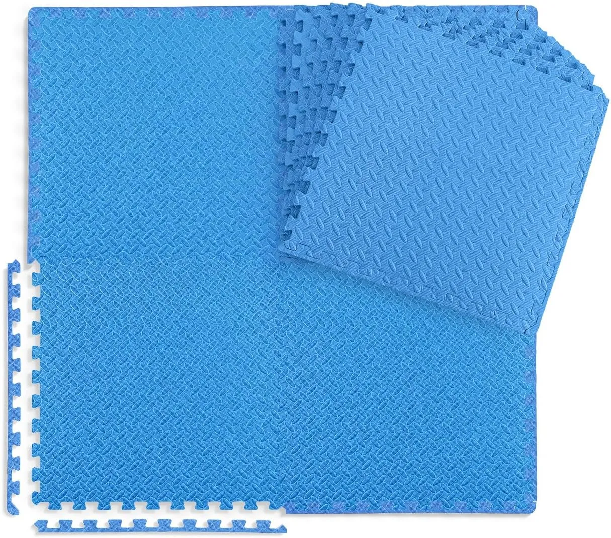WF Athletic Supply Diamond Pattern 1-Inch Thickness Interlocking Exercise Foam Mats, Extra Thick Eva Foam Flooring Tiles, Gym Fitness Equipment Mat & Home Protective Flooring Cushion, Black & Blue