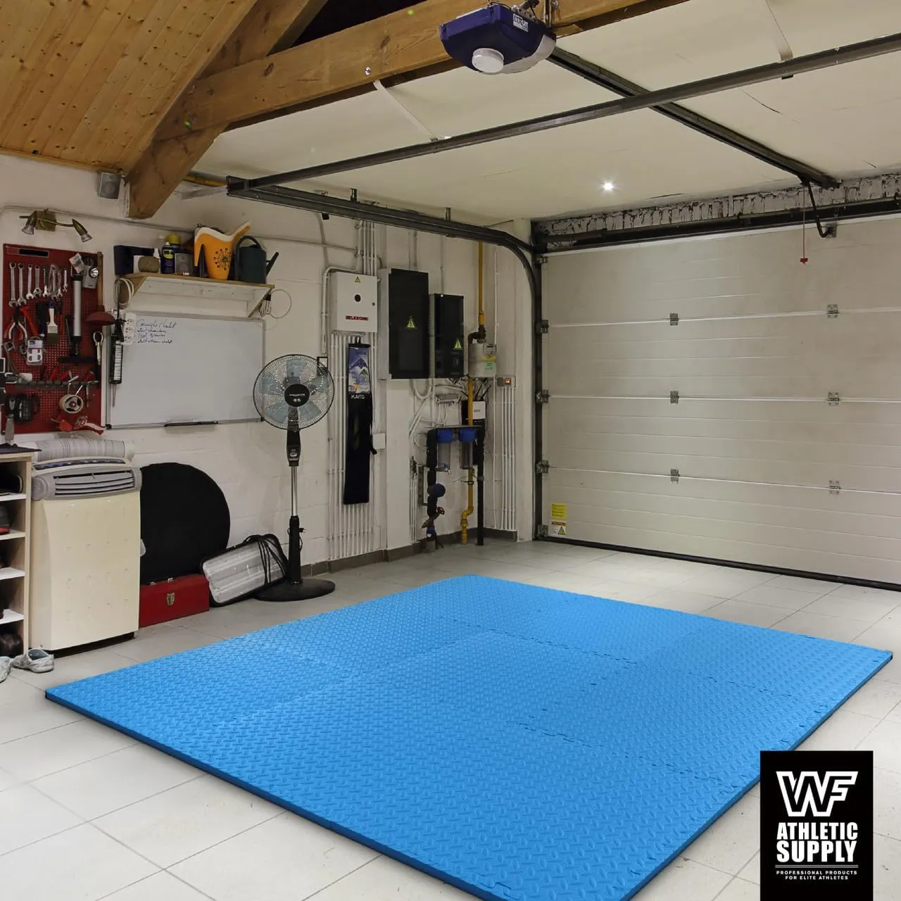 WF Athletic Supply Diamond Pattern 1-Inch Thickness Interlocking Exercise Foam Mats, Extra Thick Eva Foam Flooring Tiles, Gym Fitness Equipment Mat & Home Protective Flooring Cushion, Black & Blue