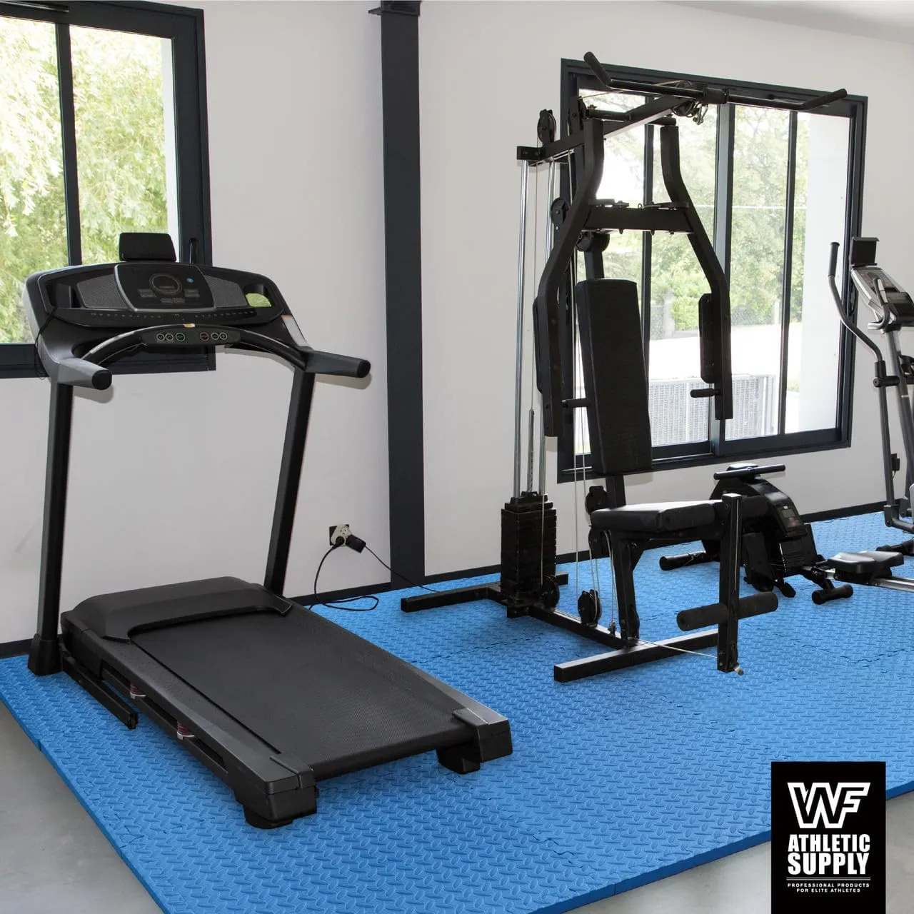 WF Athletic Supply Diamond Pattern 1-Inch Thickness Interlocking Exercise Foam Mats, Extra Thick Eva Foam Flooring Tiles, Gym Fitness Equipment Mat & Home Protective Flooring Cushion, Black & Blue