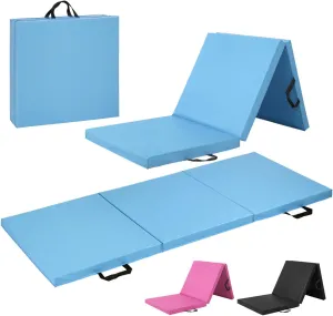 WF Athletic Supply Tri Fold Folding Exercise Mat with Carrying Handles, 1.5" or 2" Foldable Gym Mat, Folding Foam Workout Mat for Gymnastics, Yoga, MMA, Core Workouts, Stretching, Multiple Colors