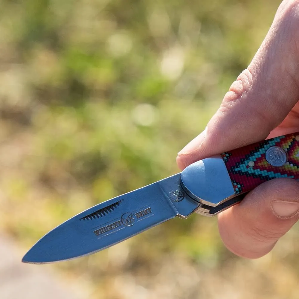 WHISKEY BENT HAT CO. Traditional Canoe Folding Knife 3.63" Closed Length 440C Stainless Steel Blades (The Warrior)